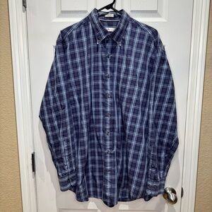 Peter Millar Men's XL Navy Light Blue Plaid Long Sleeve Button Down Shirt